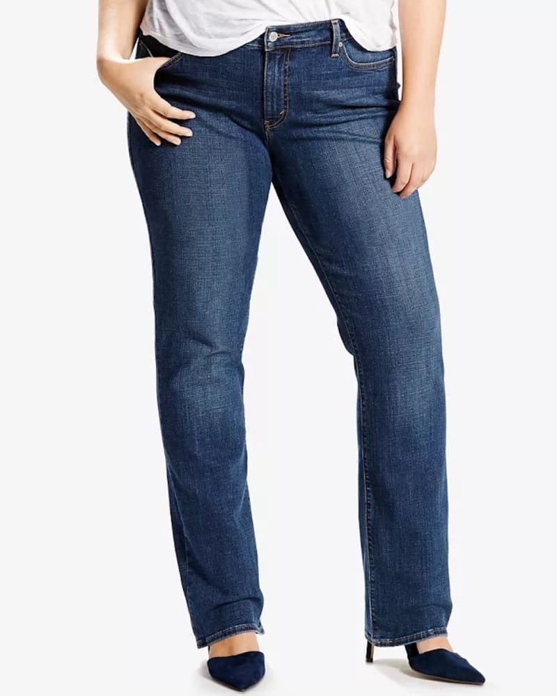 Front of a model wearing a size 20W Levi's Women's Classic Straight Leg Jean Blue 20 in Blue by Levi's. | dia_product_style_image_id:306701